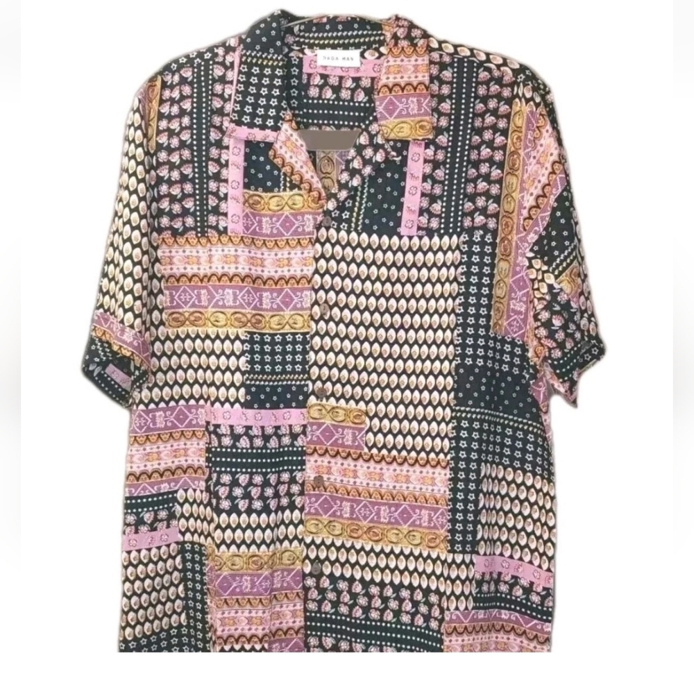 Raga Man Retro Camp Patchwork Shirt Adult 2X Colorful Resort Cruise Vacation Nwt